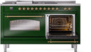 ILVE Nostalgie II 60-Inch Dual Fuel Freestanding Range with Removable Griddle in Emerald Green with Brass Trim (UP60FSNMPEGG)
