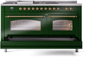 ILVE Nostalgie II 60-Inch Dual Fuel Freestanding Range with Removable Griddle in Emerald Green with Brass Trim (UP60FSNMPEGG)
