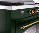 ILVE Nostalgie II 60-Inch Dual Fuel Freestanding Range with Removable Griddle in Emerald Green with Brass Trim (UP60FSNMPEGG)