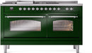 ILVE Nostalgie II 60-Inch Dual Fuel Freestanding Range with Removable Griddle in Emerald Green with Chrome Trim (UP60FSNMPEGC)