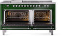 ILVE Nostalgie II 60-Inch Dual Fuel Freestanding Range with Removable Griddle in Emerald Green with Chrome Trim (UP60FSNMPEGC)