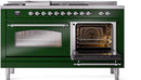 ILVE Nostalgie II 60-Inch Dual Fuel Freestanding Range with Removable Griddle in Emerald Green with Chrome Trim (UP60FSNMPEGC)