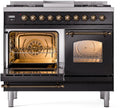 ILVE Nostalgie II 40-Inch Dual Fuel Freestanding Range with Removable Griddle in Glossy Black with Bronze Trim (UPD40FNMPBKB)