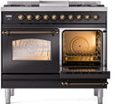 ILVE Nostalgie II 40-Inch Dual Fuel Freestanding Range with Removable Griddle in Glossy Black with Bronze Trim (UPD40FNMPBKB)