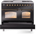ILVE Nostalgie II 40-Inch Dual Fuel Freestanding Range with Removable Griddle in Glossy Black with Bronze Trim (UPD40FNMPBKB)