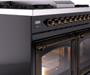 ILVE Nostalgie II 40-Inch Dual Fuel Freestanding Range with Removable Griddle in Glossy Black with Bronze Trim (UPD40FNMPBKB)