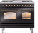 ILVE Nostalgie II 40-Inch Dual Fuel Freestanding Range with Removable Griddle in Glossy Black with Bronze Trim (UPD40FNMPBKB)