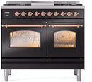 ILVE Nostalgie II 40-Inch Dual Fuel Freestanding Range with Removable Griddle in Glossy Black with Copper Trim (UPD40FNMPBKP)