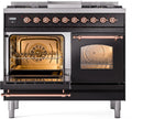 ILVE Nostalgie II 40-Inch Dual Fuel Freestanding Range with Removable Griddle in Glossy Black with Copper Trim (UPD40FNMPBKP)
