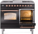ILVE Nostalgie II 40-Inch Dual Fuel Freestanding Range with Removable Griddle in Glossy Black with Copper Trim (UPD40FNMPBKP)