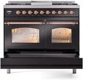 ILVE Nostalgie II 40-Inch Dual Fuel Freestanding Range with Removable Griddle in Glossy Black with Copper Trim (UPD40FNMPBKP)