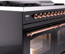 ILVE Nostalgie II 40-Inch Dual Fuel Freestanding Range with Removable Griddle in Glossy Black with Copper Trim (UPD40FNMPBKP)