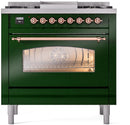 ILVE Nostalgie II 36-Inch Dual Fuel Freestanding Range with Removable Griddle in Emerald Green with Copper Trim (UP36FNMPEGP)