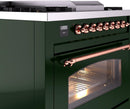 ILVE Nostalgie II 36-Inch Dual Fuel Freestanding Range with Removable Griddle in Emerald Green with Copper Trim (UP36FNMPEGP)