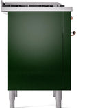 ILVE Nostalgie II 36-Inch Dual Fuel Freestanding Range with Removable Griddle in Emerald Green with Copper Trim (UP36FNMPEGP)