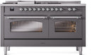 ILVE Nostalgie II 60-Inch Dual Fuel Freestanding Range with Removable Griddle in Matte Graphite with Chrome Trim (UP60FSNMPMGC)