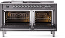 ILVE Nostalgie II 60-Inch Dual Fuel Freestanding Range with Removable Griddle in Matte Graphite with Chrome Trim (UP60FSNMPMGC)