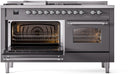 ILVE Nostalgie II 60-Inch Dual Fuel Freestanding Range with Removable Griddle in Matte Graphite with Chrome Trim (UP60FSNMPMGC)