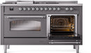 ILVE Nostalgie II 60-Inch Dual Fuel Freestanding Range with Removable Griddle in Matte Graphite with Chrome Trim (UP60FSNMPMGC)