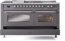 ILVE Nostalgie II 60-Inch Dual Fuel Freestanding Range with Removable Griddle in Matte Graphite with Chrome Trim (UP60FSNMPMGC)