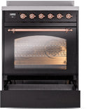 ILVE Nostalgie II 30-Inch Freestanding Electric Induction Range in Glossy Black with Copper Trim (UPI304NMPBKP)