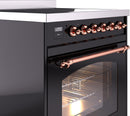 ILVE Nostalgie II 30-Inch Freestanding Electric Induction Range in Glossy Black with Copper Trim (UPI304NMPBKP)
