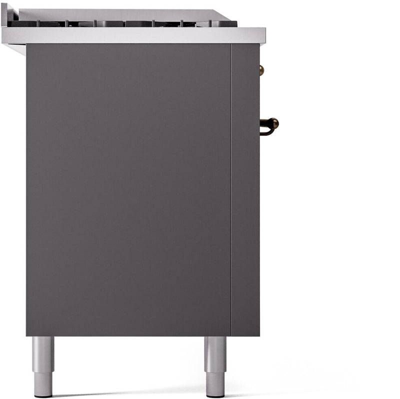 ILVE Nostalgie II 60-Inch Dual Fuel Freestanding Range with Removable Griddle in Matte Graphite with Bronze Trim (UP60FSNMPMGB)