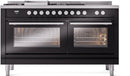 ILVE 60-Inch Professional Plus II Freestanding Dual Fuel Range with 7 Gas Burner and Removable Griddle in Glossy Black (UP60FSWMPBK)