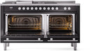 ILVE 60-Inch Professional Plus II Freestanding Dual Fuel Range with 7 Gas Burner and Removable Griddle in Glossy Black (UP60FSWMPBK)