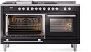 ILVE 60-Inch Professional Plus II Freestanding Dual Fuel Range with 7 Gas Burner and Removable Griddle in Glossy Black (UP60FSWMPBK)