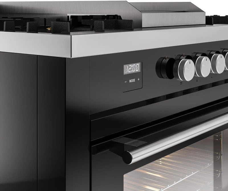 ILVE 60-Inch Professional Plus II Freestanding Dual Fuel Range with 7 Gas Burner and Removable Griddle in Glossy Black (UP60FSWMPBK)