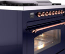 ILVE Nostalgie II 36-Inch Dual Fuel Freestanding Range with Removable Griddle in Midnight Blue with Copper Trim (UP36FNMPMBP)