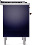 ILVE Nostalgie II 36-Inch Dual Fuel Freestanding Range with Removable Griddle in Midnight Blue with Copper Trim (UP36FNMPMBP)
