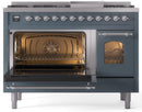 ILVE Nostalgie II 48-Inch Dual Fuel Freestanding Range with Removable Griddle in Blue Grey with Chrome Trim (UP48FNMPBGC)
