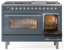 ILVE Nostalgie II 48-Inch Dual Fuel Freestanding Range with Removable Griddle in Blue Grey with Chrome Trim (UP48FNMPBGC)
