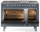 ILVE Nostalgie II 48-Inch Dual Fuel Freestanding Range with Removable Griddle in Blue Grey with Chrome Trim (UP48FNMPBGC)