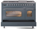 ILVE Nostalgie II 48-Inch Dual Fuel Freestanding Range with Removable Griddle in Blue Grey with Chrome Trim (UP48FNMPBGC)