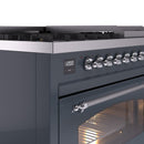 ILVE Nostalgie II 48-Inch Dual Fuel Freestanding Range with Removable Griddle in Blue Grey with Chrome Trim (UP48FNMPBGC)