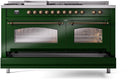 ILVE Nostalgie II 60-Inch Dual Fuel Freestanding Range with Removable Griddle in Emerald Green with Bronze Trim (UP60FSNMPEGB)