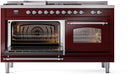 ILVE Nostalgie II 60-Inch Dual Fuel Freestanding Range with Removable Griddle in Burgundy with Chrome Trim (UP60FSNMPBUC)