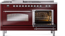 ILVE Nostalgie II 60-Inch Dual Fuel Freestanding Range with Removable Griddle in Burgundy with Chrome Trim (UP60FSNMPBUC)