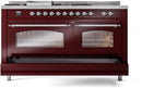 ILVE Nostalgie II 60-Inch Dual Fuel Freestanding Range with Removable Griddle in Burgundy with Chrome Trim (UP60FSNMPBUC)