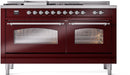 ILVE Nostalgie II 60-Inch Dual Fuel Freestanding Range with Removable Griddle in Burgundy with Chrome Trim (UP60FSNMPBUC)