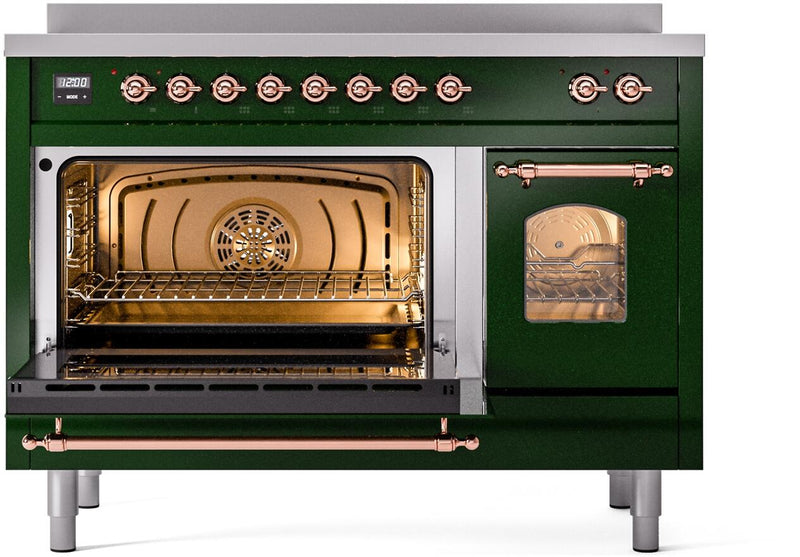 ILVE Nostalgie II 48-Inch Freestanding Electric Induction Range in Emerald Green with Copper Trim (UPI486NMPEGP)