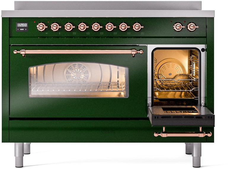 ILVE Nostalgie II 48-Inch Freestanding Electric Induction Range in Emerald Green with Copper Trim (UPI486NMPEGP)