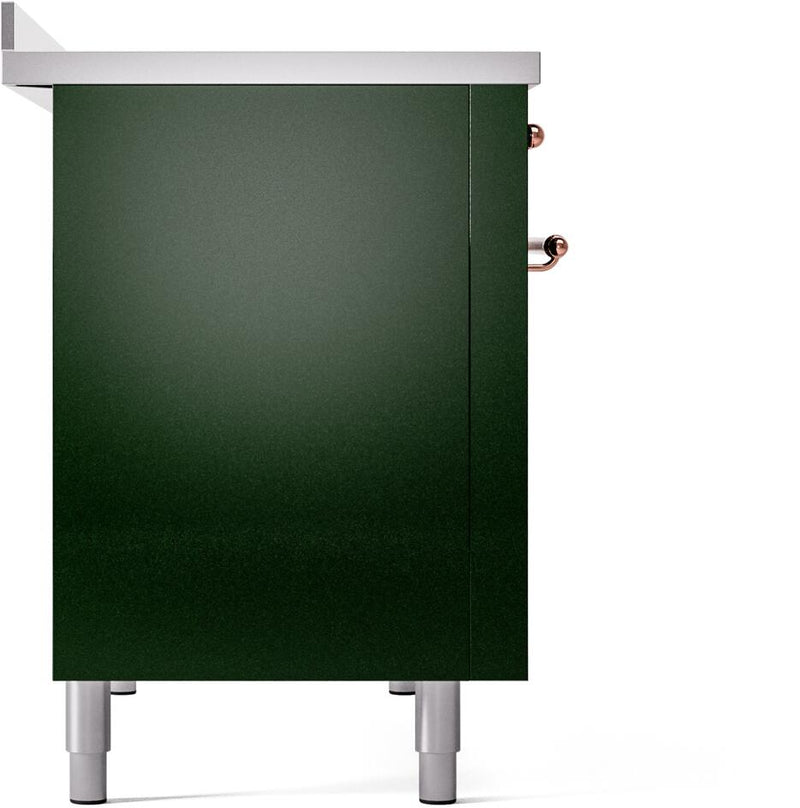 ILVE Nostalgie II 48-Inch Freestanding Electric Induction Range in Emerald Green with Copper Trim (UPI486NMPEGP)