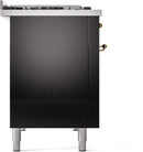 ILVE Nostalgie II 48-Inch Dual Fuel Freestanding Range with Removable Griddle in Glossy Black with Brass Trim (UP48FNMPBKG)