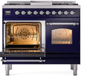 ILVE Nostalgie II 40-Inch Dual Fuel Freestanding Range with Removable Griddle in Midnight Blue with Chrome Trim (UPD40FNMPMBC)