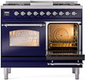 ILVE Nostalgie II 40-Inch Dual Fuel Freestanding Range with Removable Griddle in Midnight Blue with Chrome Trim (UPD40FNMPMBC)