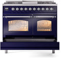 ILVE Nostalgie II 40-Inch Dual Fuel Freestanding Range with Removable Griddle in Midnight Blue with Chrome Trim (UPD40FNMPMBC)